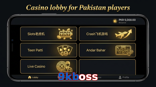 Lobby view of 9Kboss for Pakistan users